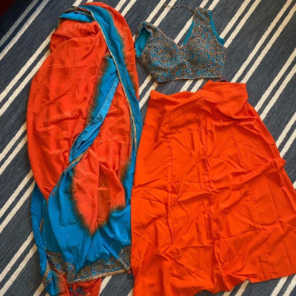 Orange and blue Lehenga